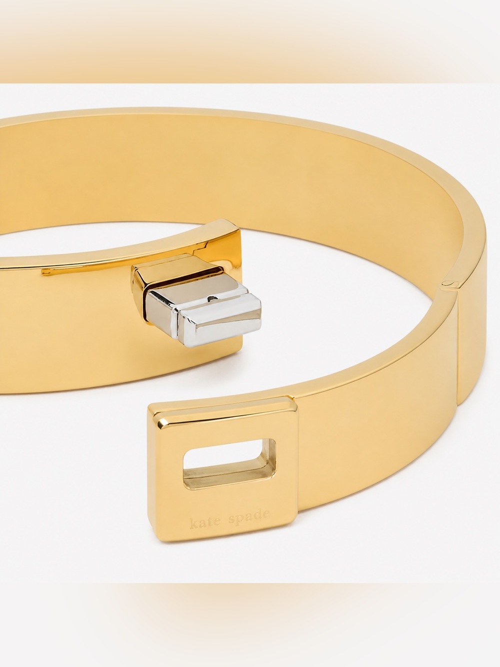 Kate Spade Phoebe Turnlock Gold Hinged Bangle Bracelet Wide Cuff - Picture 6 of 6